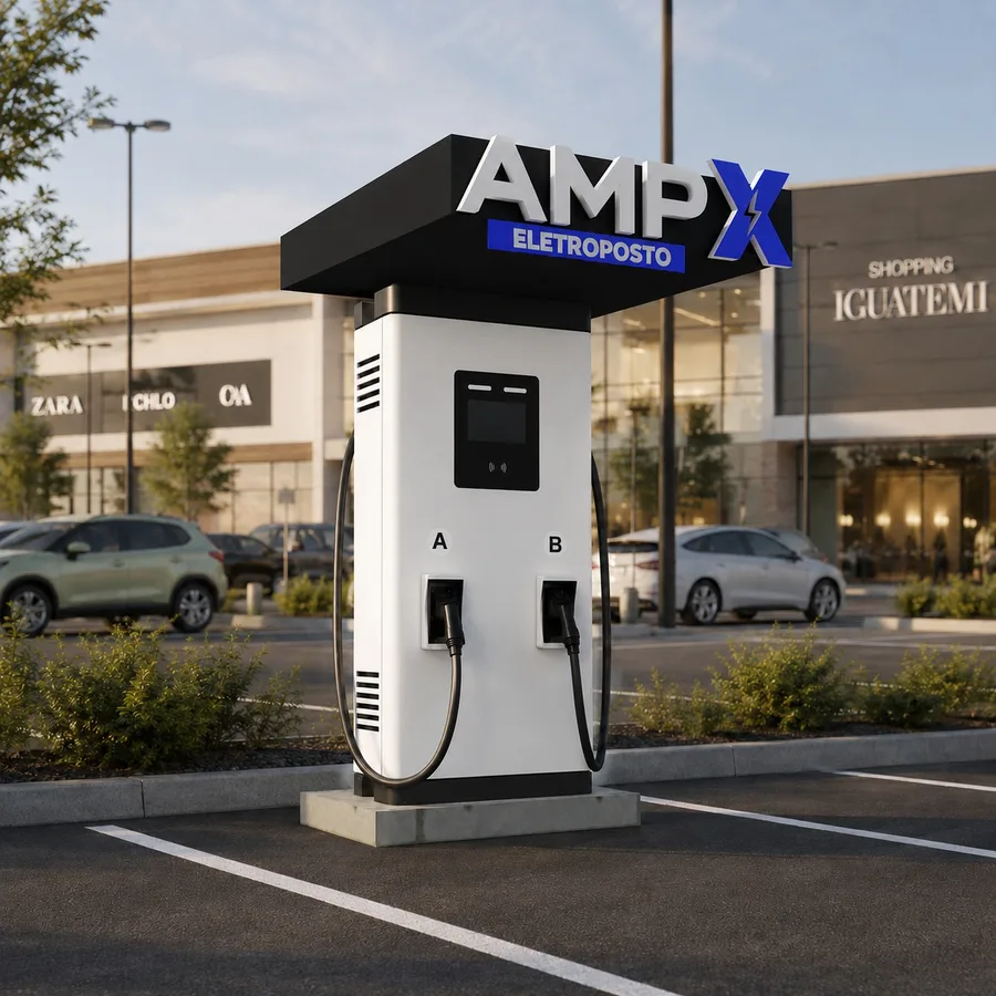 Estação de recarga AMPX com dois conectores para veículos elétricos